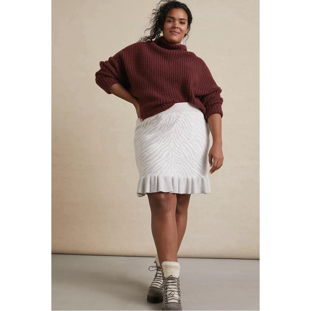 Anthropologie Dolan Left Coast Zebra Ruffled Knit Mini Skirt NWT SZ 1X
